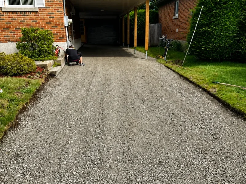 Fondation de pierre concassée nivelée